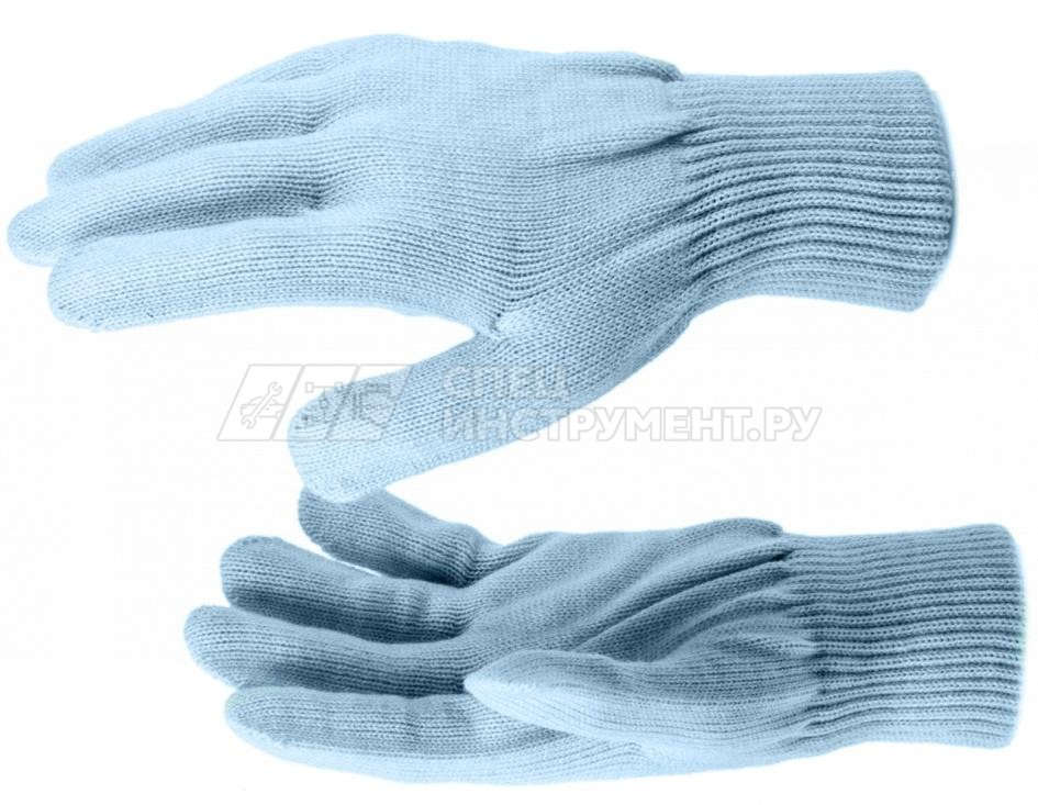 Перчатки трикотажные, акрил, цвет: голубой, двойная манжета, Россия