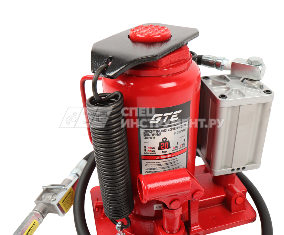 Домкрат пневмогидравлический бутылочный 20т (h min-265мм, h max-510мм, ход штока-165мм,  ход винта-80мм) GTE /1/6