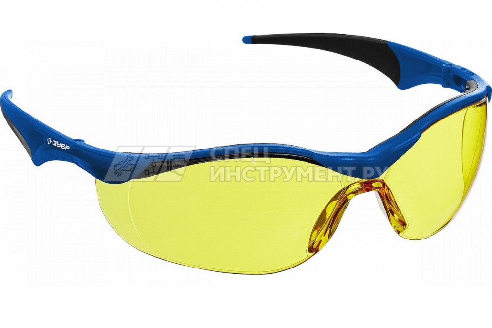 ЗУБР Прогресс 7 Желтые, очки защитные открытого типа, мягкие двухкомпонентные дужки.