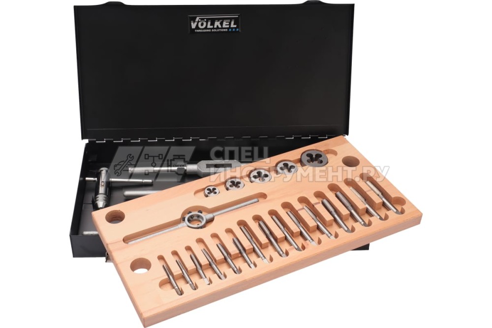 Набор метчиков комплектных и плашек UNC 1\4-1\2, 27 предметов, металлический кейс