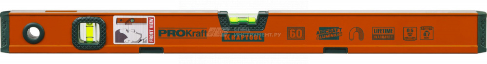 Уровень KRAFTOOL "KRAFT-MAX" магнитный, 60 см, особо усилен, 2 ампулы, 2 фрезерованные базовые поверхности
