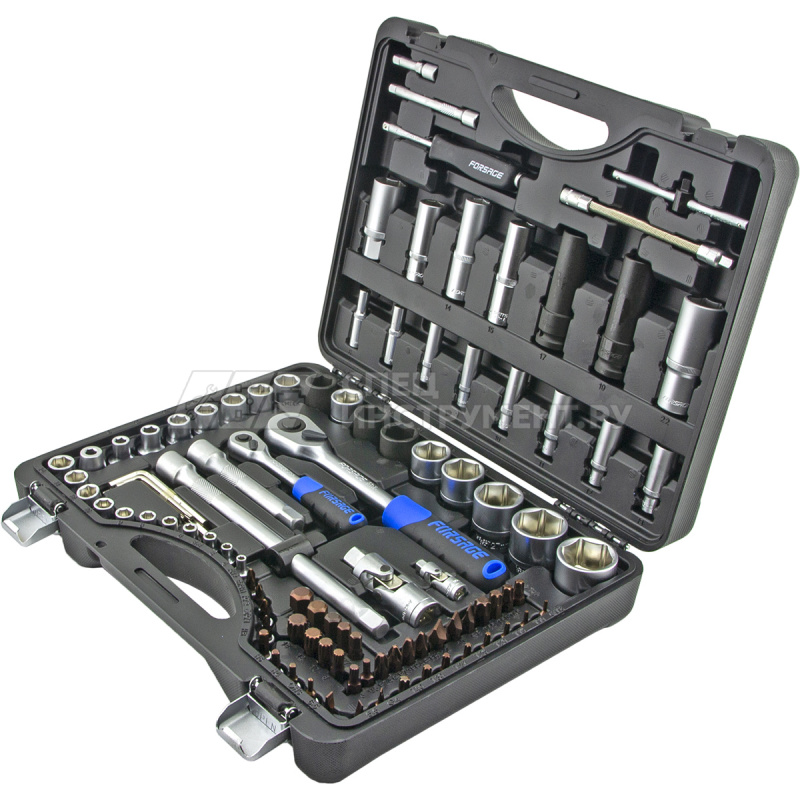 Набор инструментов 94+6пр.1/4",1/2"(6гр.)+(головка-бита1/4":T40;биты 5/16":М5,6,8,10,12,14;головка 1/2"8мм;ключиГ-обр.:4,5,6мм,T20H,T25H)