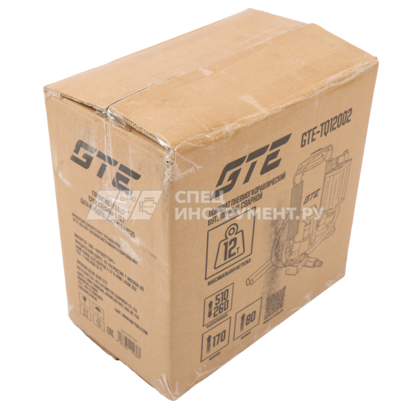 Домкрат пневмогидравлический бутылочный 12т (h min-260мм, h max-510мм, ход штока-170мм,  ход винта-80мм) GTE /1/6