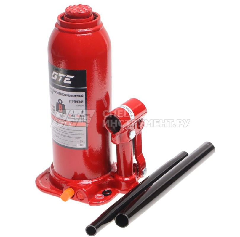 Домкрат гидравлический бутылочный 8т (h min-222мм, h max-447мм, ход штока-145мм, ход винта-80мм) GTE /1/4