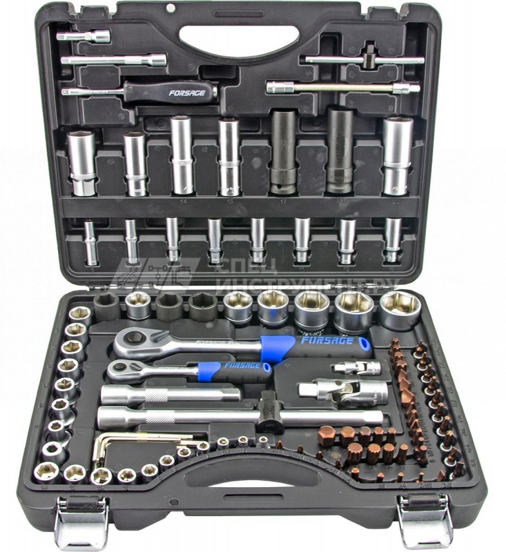 Набор инструментов 94+6пр.1/4",1/2"(6гр.)+(головка-бита1/4":T40;биты 5/16":М5,6,8,10,12,14;головка 1/2"8мм;ключиГ-обр.:4,5,6мм,T20H,T25H)