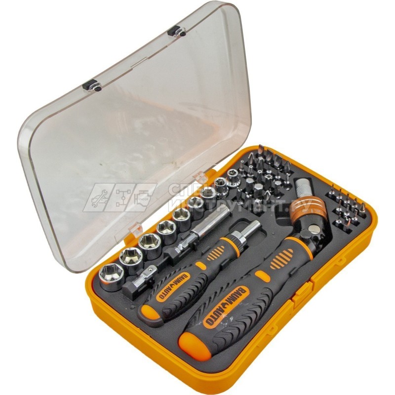 Набор отверток реверсивных многоцелевых с битодержателями и набором бит для точных работ, 43пр.(T,TH