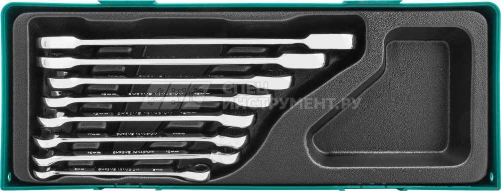 W45308SP Набор ключей гаечных комбинированных трещоточных в ложементе, 8-19 мм, 8 предметов