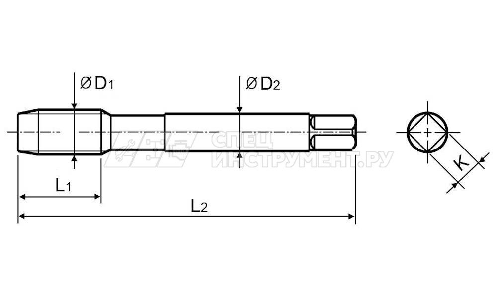 Метчик машинно-ручной T-DRIVE со спиральной подточкой для сквозных отверстий с направляющ
