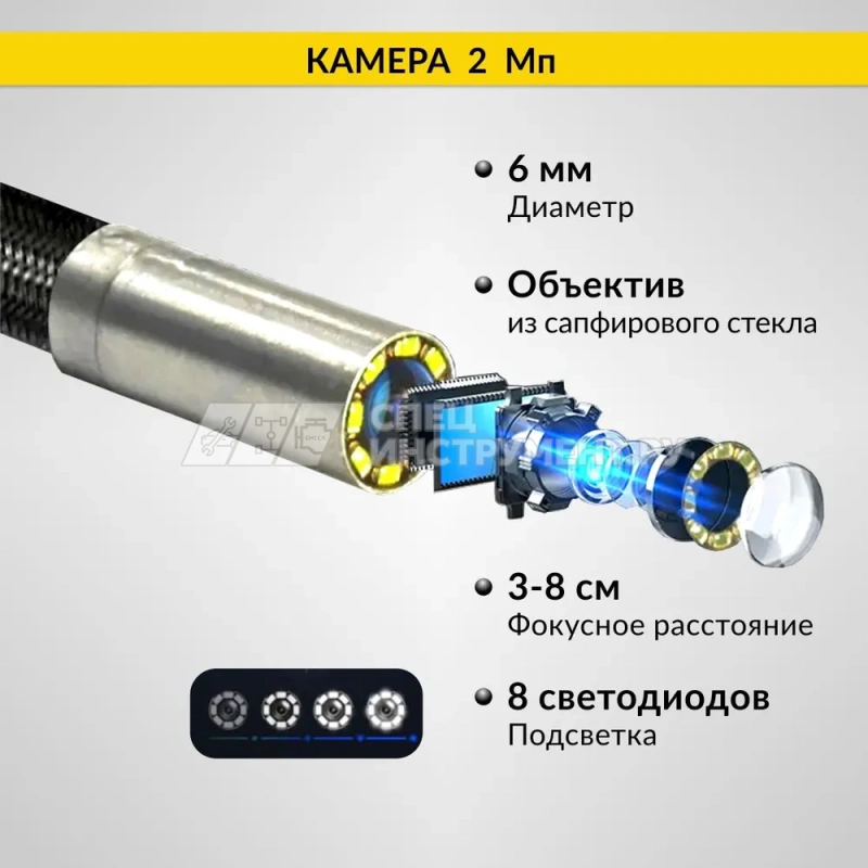 Видеоэндоскоп управляемый, экран 5", 2Мп, 1920x1080, 1м, 6мм, 360° iCartool IC-V200C