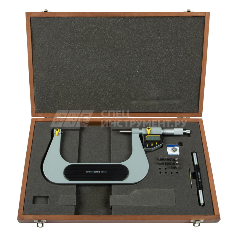 Микрометр для измерения резьбы цифровой IP65 со вставками 0,001 мм, 125-150 мм