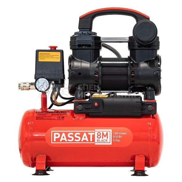Компрессор PASSAT-8M BLACK тихий, без масл. (8л, 160л/мин, 0.81кВт)