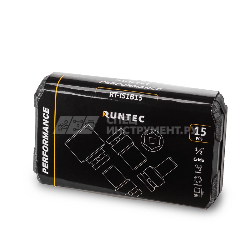 Набор ударных головок RUNTEC 1/2", 10-32 мм, CrMo, 15 предметов