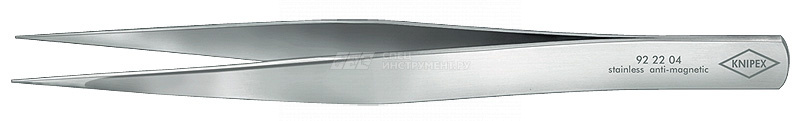 Пинцет захватный прецизионный, заострённые гладкие губки, L-155 мм, хромоникелевая нержавеющая сталь, антимагнитный