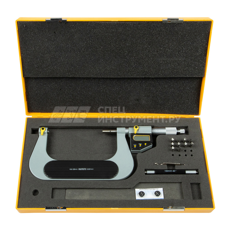 Микрометр для измерения резьбы цифровой IP65 со вставками 0,001 мм, 100-125 мм