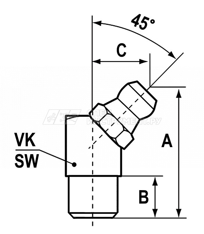 Пресс-масленка забивная H2 A- 45°, 6mm VZ-VK-ESN