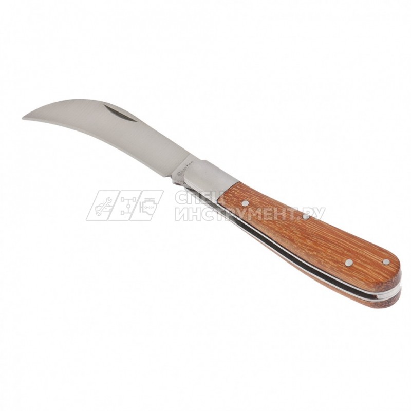 Нож садовый, 170 мм, складной, изогнутое лезвие, деревянная рукоятка
